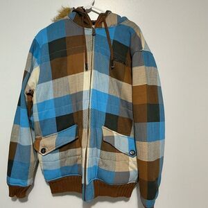 Billabong vintage Plaid Hooded Jacket for Men size XL